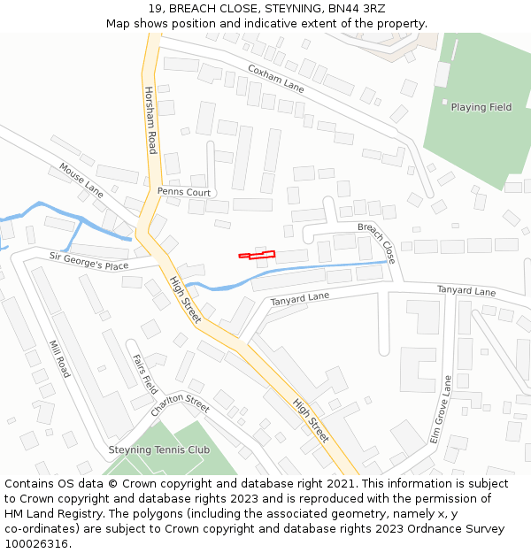 19, BREACH CLOSE, STEYNING, BN44 3RZ: Location map and indicative extent of plot