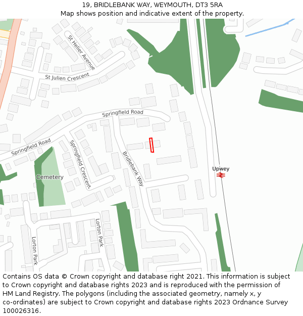 19, BRIDLEBANK WAY, WEYMOUTH, DT3 5RA: Location map and indicative extent of plot