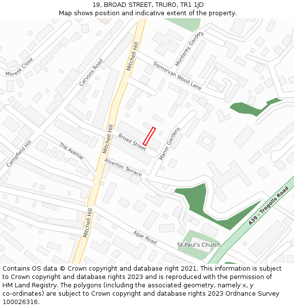 19, BROAD STREET, TRURO, TR1 1JD: Location map and indicative extent of plot