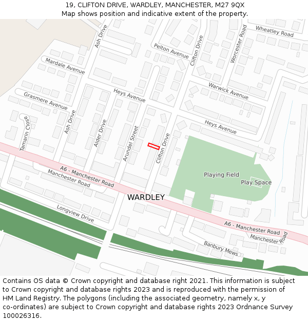 19, CLIFTON DRIVE, WARDLEY, MANCHESTER, M27 9QX: Location map and indicative extent of plot