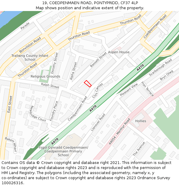 19, COEDPENMAEN ROAD, PONTYPRIDD, CF37 4LP: Location map and indicative extent of plot