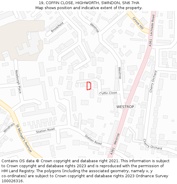 19, COFFIN CLOSE, HIGHWORTH, SWINDON, SN6 7HA: Location map and indicative extent of plot