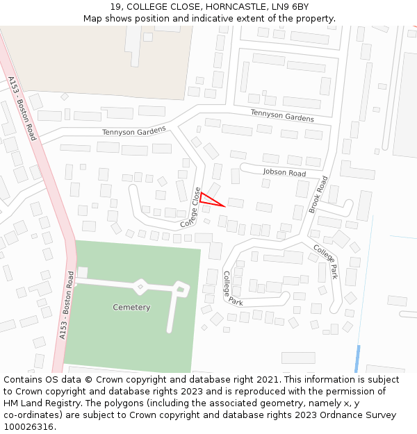 19, COLLEGE CLOSE, HORNCASTLE, LN9 6BY: Location map and indicative extent of plot