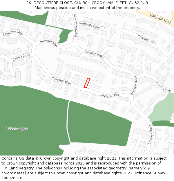 19, DECOUTTERE CLOSE, CHURCH CROOKHAM, FLEET, GU52 0UR: Location map and indicative extent of plot