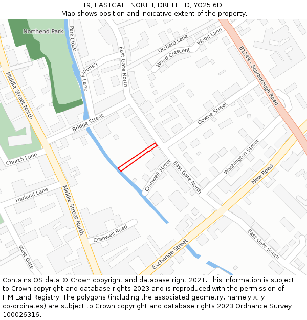 19, EASTGATE NORTH, DRIFFIELD, YO25 6DE: Location map and indicative extent of plot