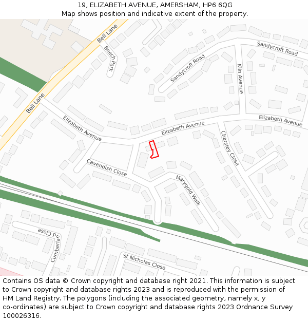 19, ELIZABETH AVENUE, AMERSHAM, HP6 6QG: Location map and indicative extent of plot