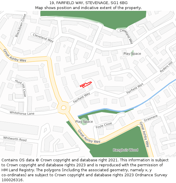 19, FAIRFIELD WAY, STEVENAGE, SG1 6BG: Location map and indicative extent of plot
