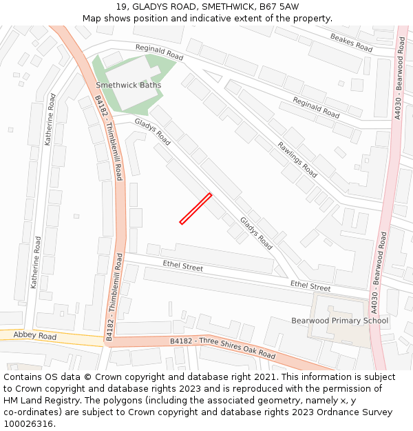 19, GLADYS ROAD, SMETHWICK, B67 5AW: Location map and indicative extent of plot