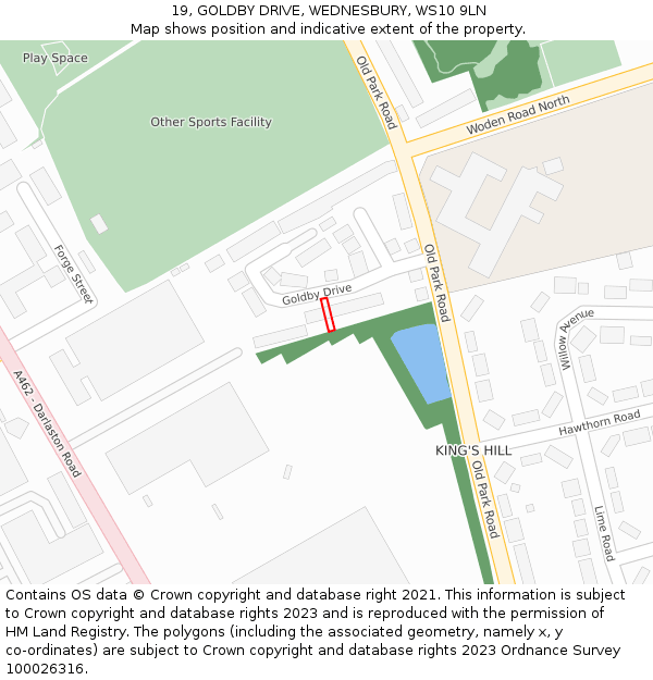 19, GOLDBY DRIVE, WEDNESBURY, WS10 9LN: Location map and indicative extent of plot