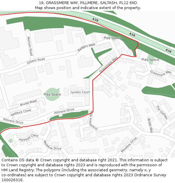 19, GRASSMERE WAY, PILLMERE, SALTASH, PL12 6XD: Location map and indicative extent of plot