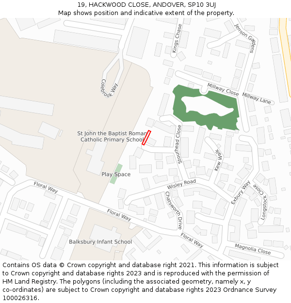 19, HACKWOOD CLOSE, ANDOVER, SP10 3UJ: Location map and indicative extent of plot