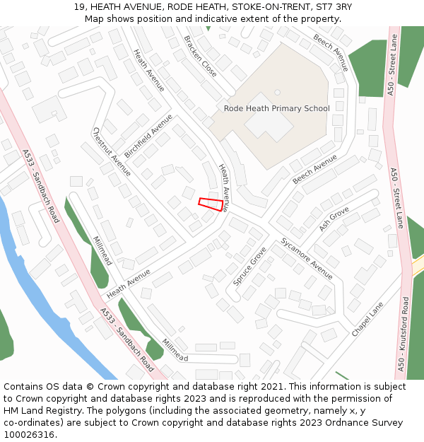 19, HEATH AVENUE, RODE HEATH, STOKE-ON-TRENT, ST7 3RY: Location map and indicative extent of plot