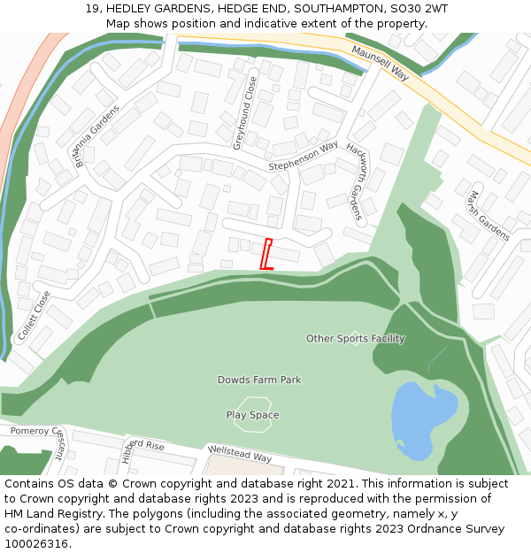 19, HEDLEY GARDENS, HEDGE END, SOUTHAMPTON, SO30 2WT: Location map and indicative extent of plot