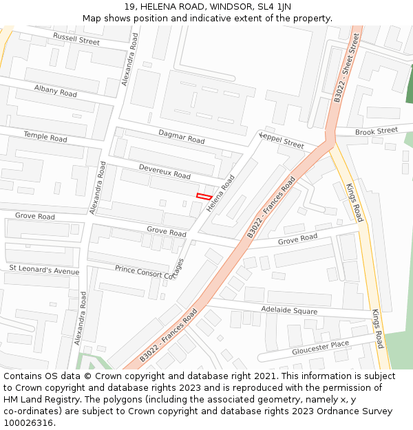 19, HELENA ROAD, WINDSOR, SL4 1JN: Location map and indicative extent of plot