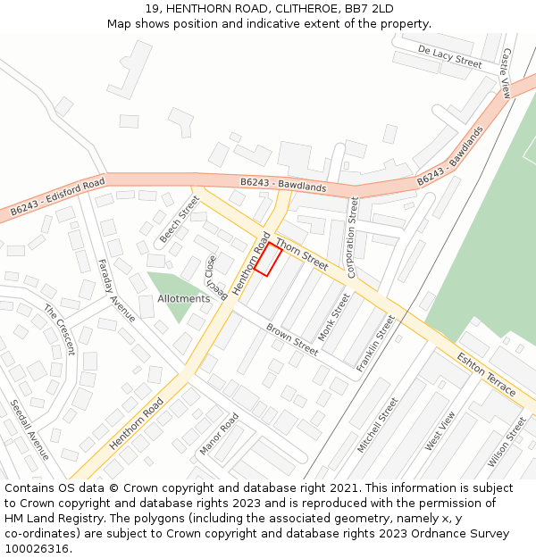19, HENTHORN ROAD, CLITHEROE, BB7 2LD: Location map and indicative extent of plot