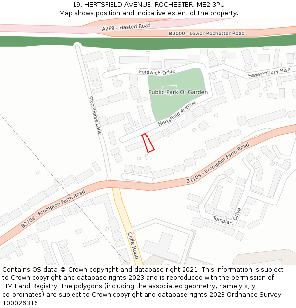 19, HERTSFIELD AVENUE, ROCHESTER, ME2 3PU: Location map and indicative extent of plot