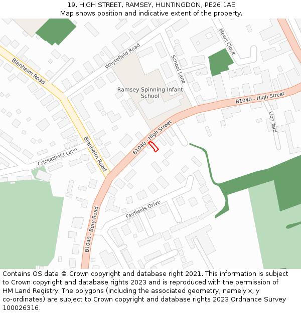 19, HIGH STREET, RAMSEY, HUNTINGDON, PE26 1AE: Location map and indicative extent of plot