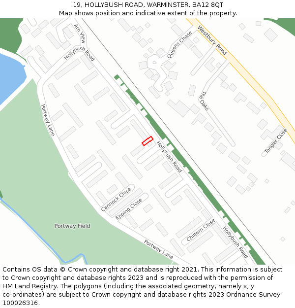 19, HOLLYBUSH ROAD, WARMINSTER, BA12 8QT: Location map and indicative extent of plot