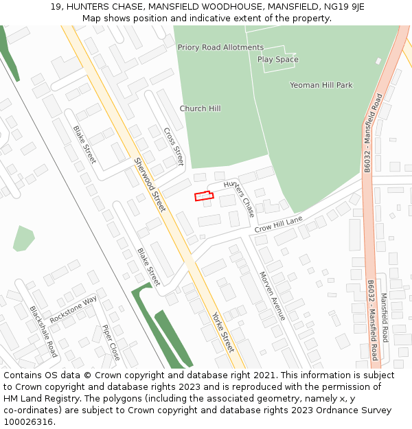 19, HUNTERS CHASE, MANSFIELD WOODHOUSE, MANSFIELD, NG19 9JE: Location map and indicative extent of plot