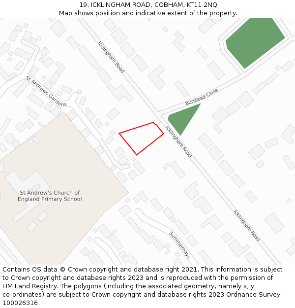 19, ICKLINGHAM ROAD, COBHAM, KT11 2NQ: Location map and indicative extent of plot
