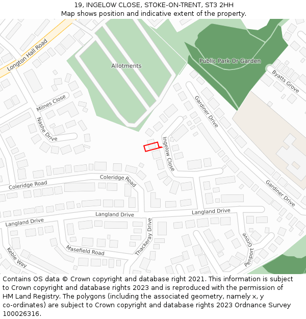 19, INGELOW CLOSE, STOKE-ON-TRENT, ST3 2HH: Location map and indicative extent of plot