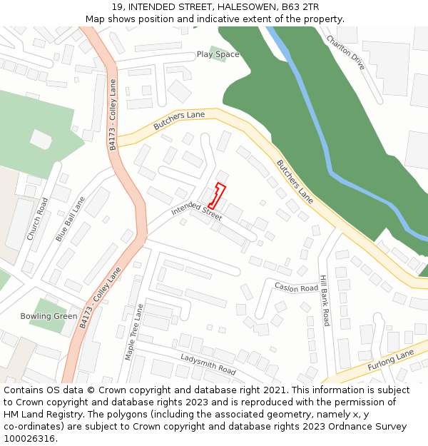 19, INTENDED STREET, HALESOWEN, B63 2TR: Location map and indicative extent of plot