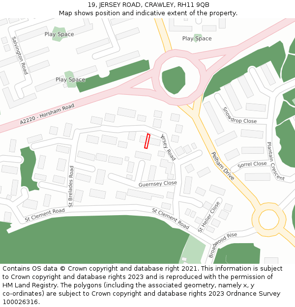 19, JERSEY ROAD, CRAWLEY, RH11 9QB: Location map and indicative extent of plot