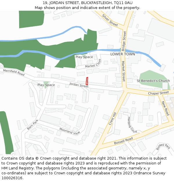 19, JORDAN STREET, BUCKFASTLEIGH, TQ11 0AU: Location map and indicative extent of plot