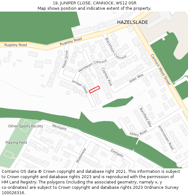 19, JUNIPER CLOSE, CANNOCK, WS12 0SR: Location map and indicative extent of plot