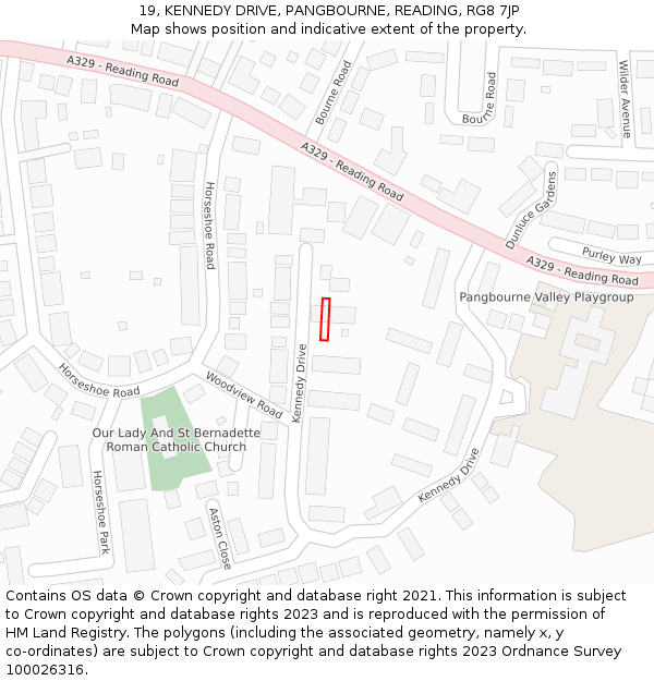 19, KENNEDY DRIVE, PANGBOURNE, READING, RG8 7JP: Location map and indicative extent of plot