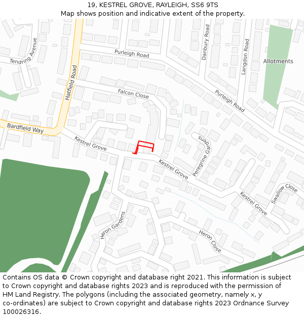 19, KESTREL GROVE, RAYLEIGH, SS6 9TS: Location map and indicative extent of plot