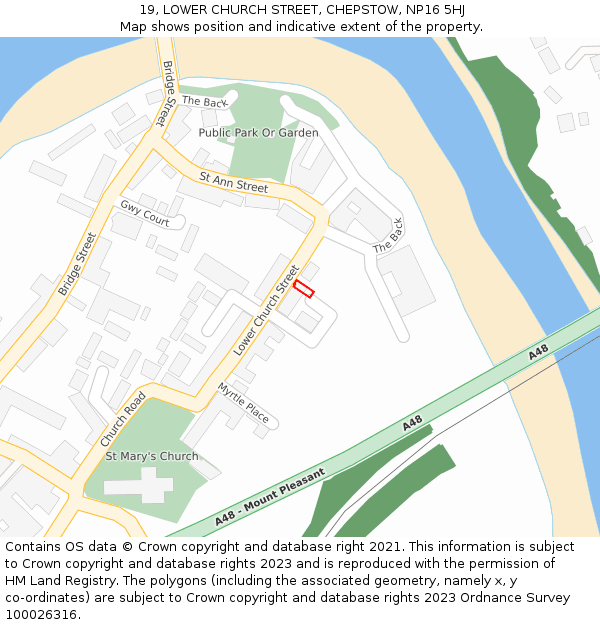19, LOWER CHURCH STREET, CHEPSTOW, NP16 5HJ: Location map and indicative extent of plot