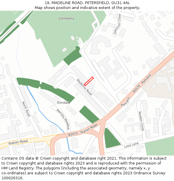 19, MADELINE ROAD, PETERSFIELD, GU31 4AL: Location map and indicative extent of plot