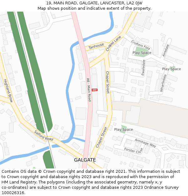 19, MAIN ROAD, GALGATE, LANCASTER, LA2 0JW: Location map and indicative extent of plot