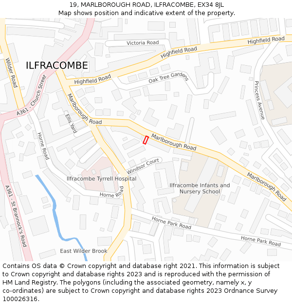 19, MARLBOROUGH ROAD, ILFRACOMBE, EX34 8JL: Location map and indicative extent of plot