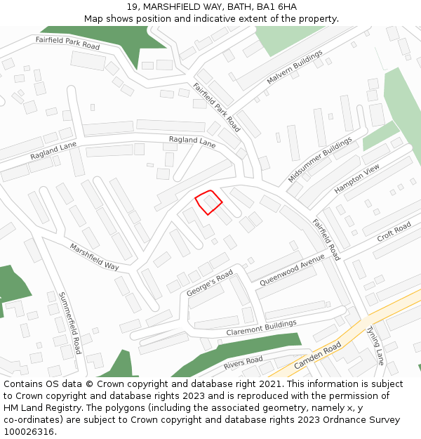 19, MARSHFIELD WAY, BATH, BA1 6HA: Location map and indicative extent of plot
