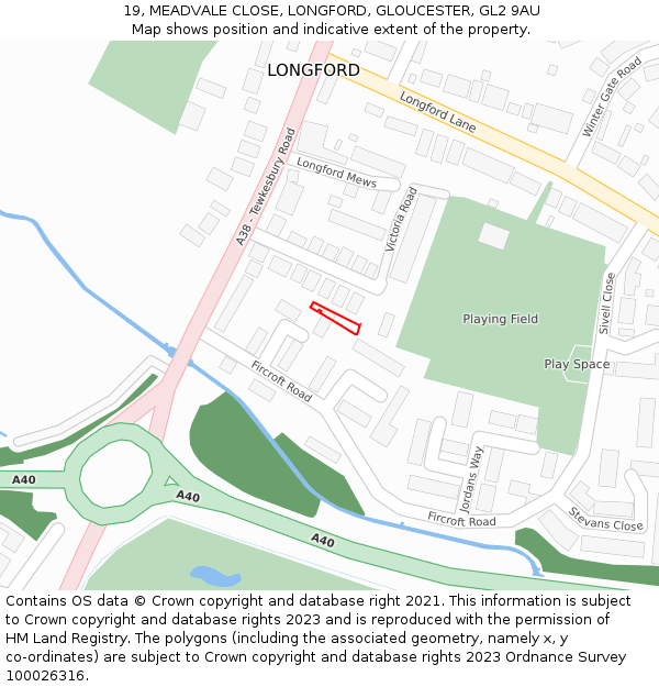 19, MEADVALE CLOSE, LONGFORD, GLOUCESTER, GL2 9AU: Location map and indicative extent of plot