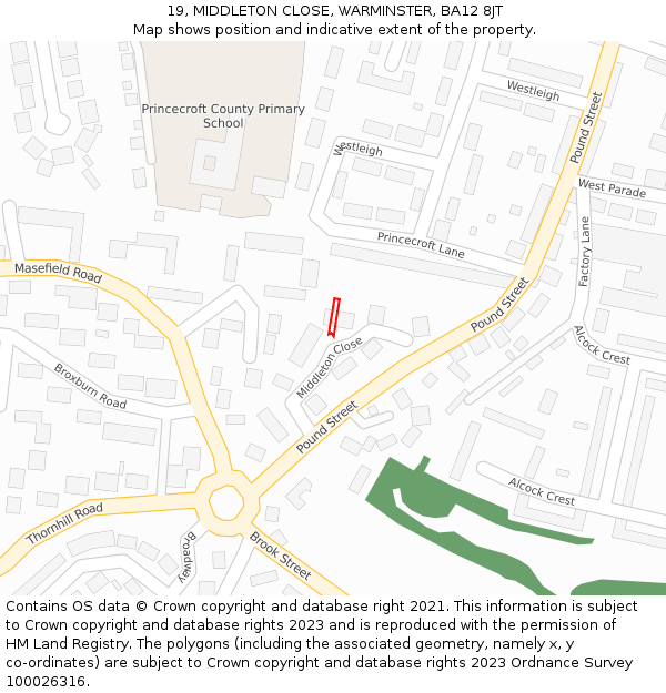 19, MIDDLETON CLOSE, WARMINSTER, BA12 8JT: Location map and indicative extent of plot