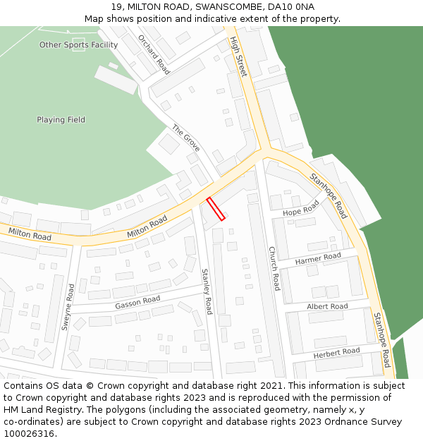 19, MILTON ROAD, SWANSCOMBE, DA10 0NA: Location map and indicative extent of plot