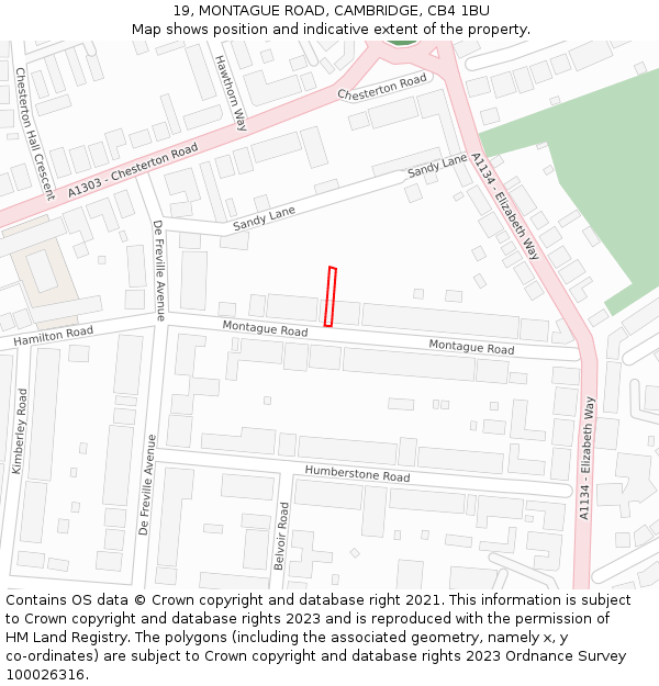 19, MONTAGUE ROAD, CAMBRIDGE, CB4 1BU: Location map and indicative extent of plot