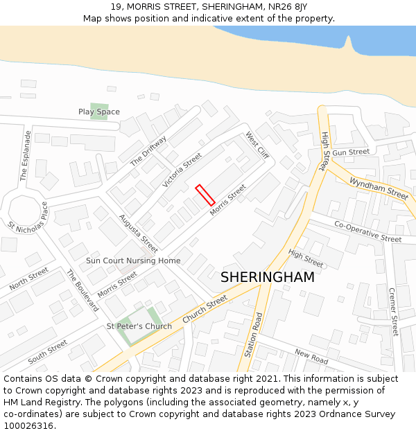 19, MORRIS STREET, SHERINGHAM, NR26 8JY: Location map and indicative extent of plot