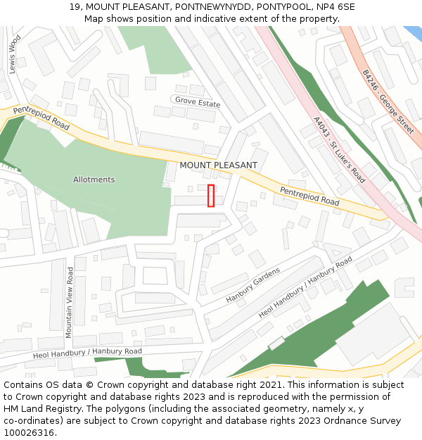 19, MOUNT PLEASANT, PONTNEWYNYDD, PONTYPOOL, NP4 6SE: Location map and indicative extent of plot
