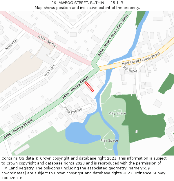 19, MWROG STREET, RUTHIN, LL15 1LB: Location map and indicative extent of plot