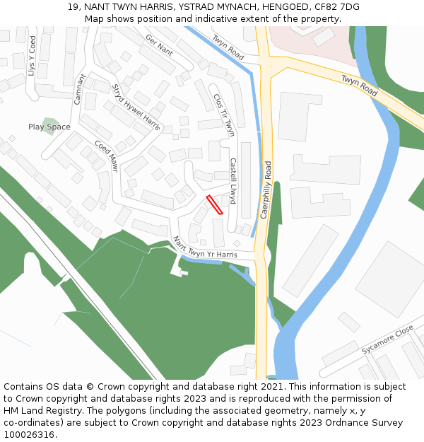 19, NANT TWYN HARRIS, YSTRAD MYNACH, HENGOED, CF82 7DG: Location map and indicative extent of plot