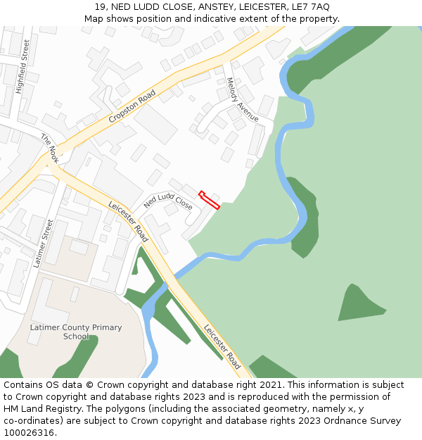 19, NED LUDD CLOSE, ANSTEY, LEICESTER, LE7 7AQ: Location map and indicative extent of plot