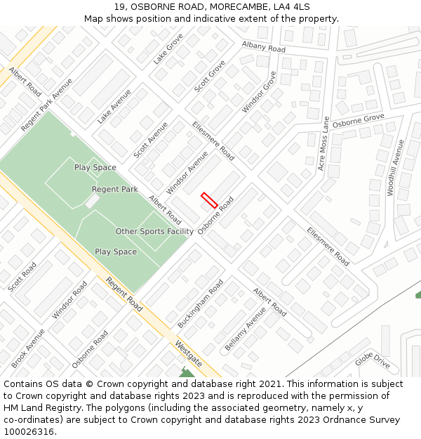 19, OSBORNE ROAD, MORECAMBE, LA4 4LS: Location map and indicative extent of plot