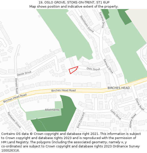 19, OSLO GROVE, STOKE-ON-TRENT, ST1 6UP: Location map and indicative extent of plot