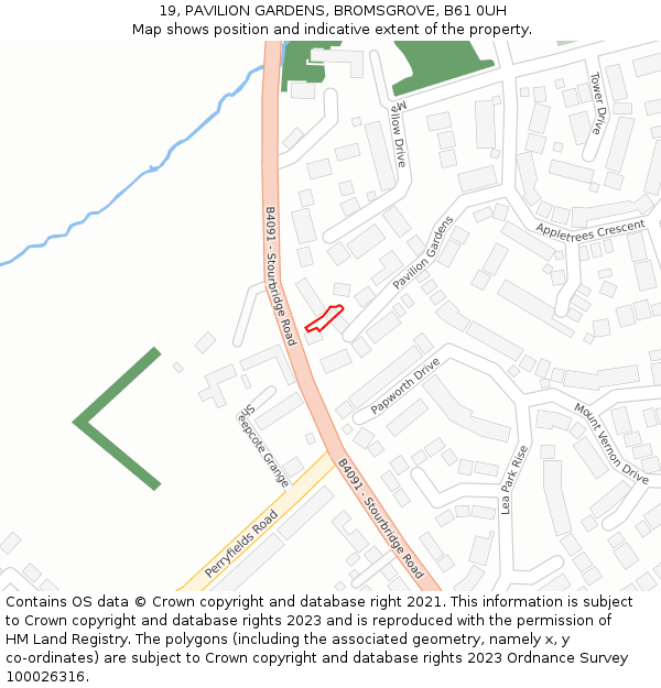 19, PAVILION GARDENS, BROMSGROVE, B61 0UH: Location map and indicative extent of plot