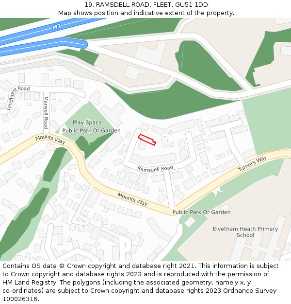 19, RAMSDELL ROAD, FLEET, GU51 1DD: Location map and indicative extent of plot