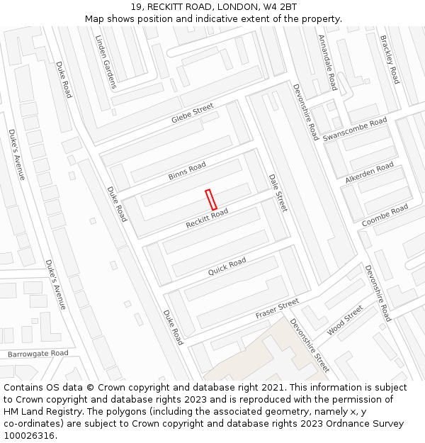19, RECKITT ROAD, LONDON, W4 2BT: Location map and indicative extent of plot